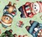 QT Cuties Christmas Santa Bears on Mint Green 100% Cotton Price per Yard